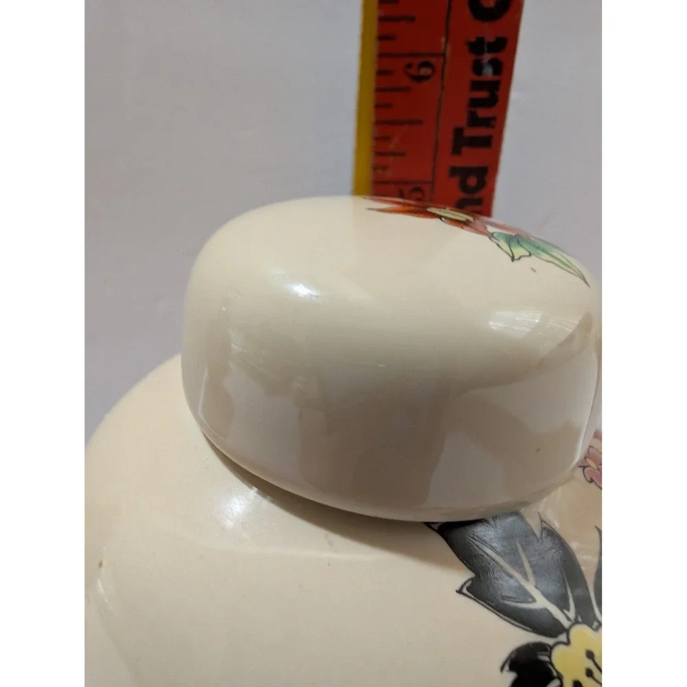 Shibata Japan Porcelain Ginger Jar Lidded Urn Floral Bird Cream Vintage 6 Inch